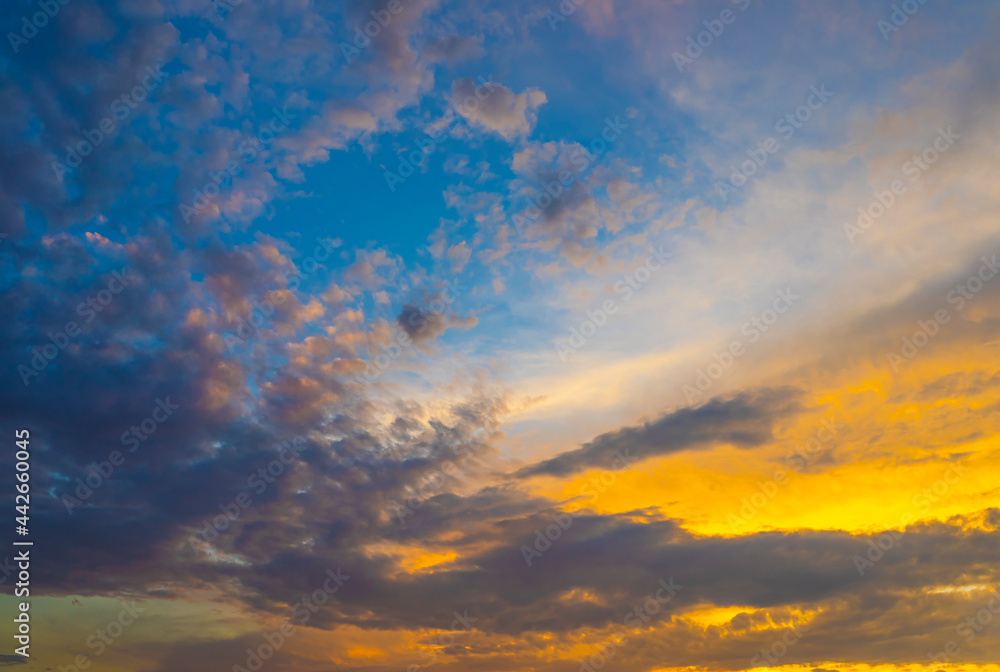 Dramatic sunset ,sunrise sky and white clouds. Sky clouds with sunset in fantastic background