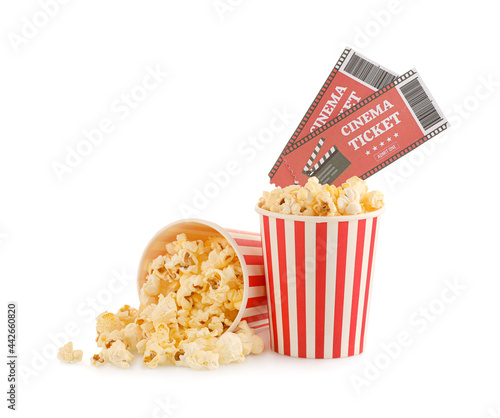 Buckets with tasty popcorn ...