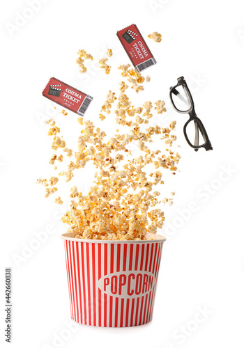 Bucket with popcorn, cinema...
