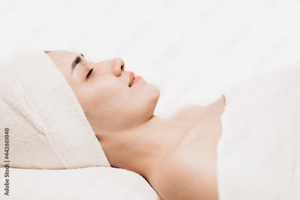 Asian women sleeping relax for beauty facial health skin care and hair treatment in spa salon. Asian women sleeping relax for beauty facial health skin care and hair treatment in spa salon.