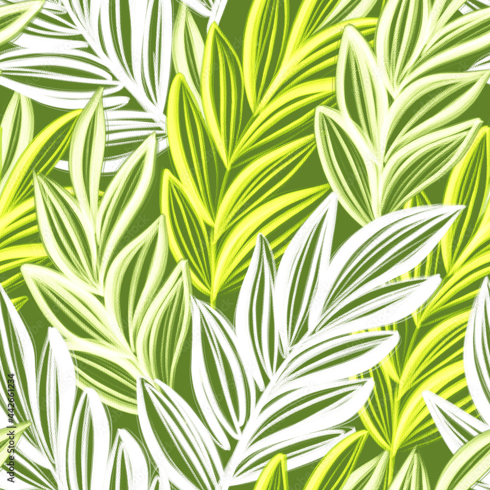 Surface pattern design with branches with leaves Floral seamless drawing