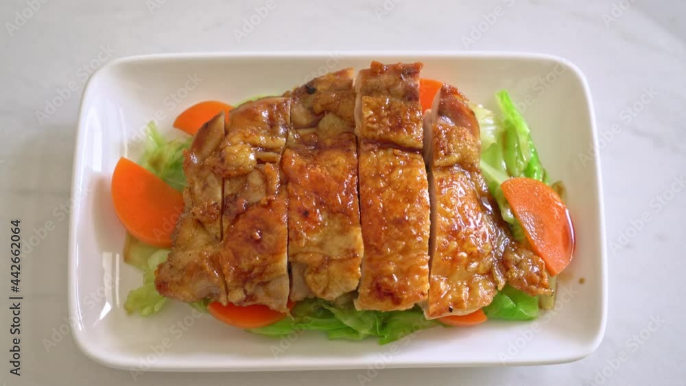 teppanyaki teriyaki chicken steak with cabbage and carrot teppanyaki teriyaki chicken steak with cabbage and carrot