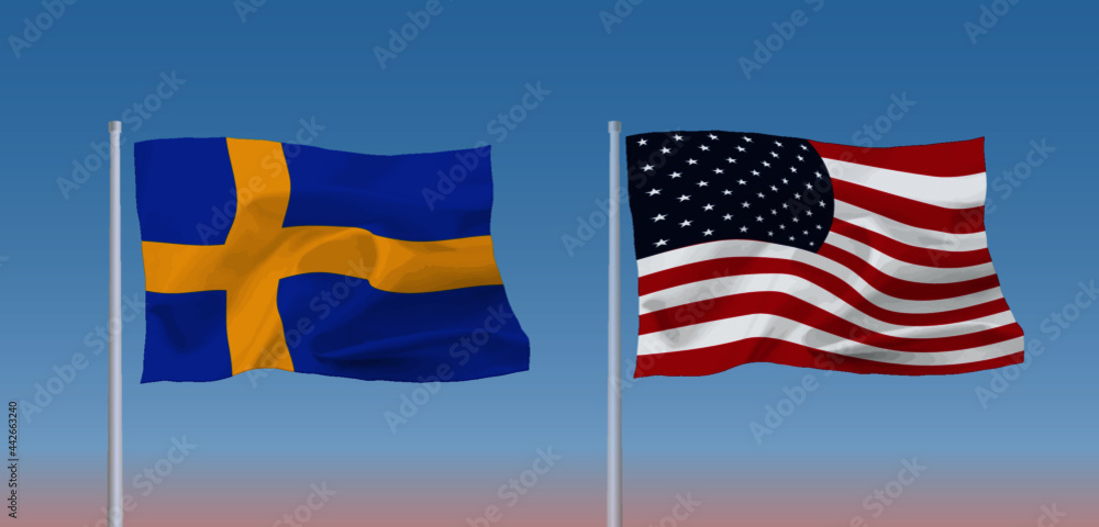 Obraz premium アメリカとスウェーデンの国旗