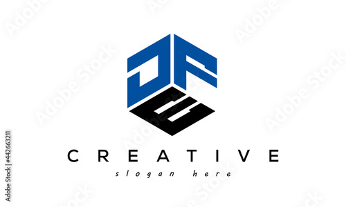 DFE letters creative logo with hexagon photo