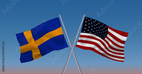 アメリカとスウェーデンの国旗
