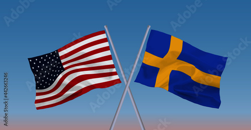 アメリカとスウェーデンの国旗