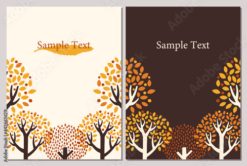 手描きの木使った秋向け背景素材セット