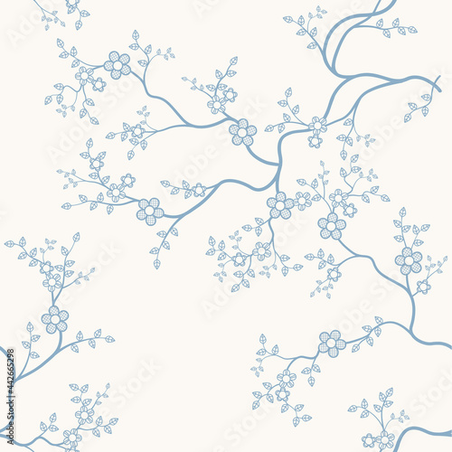 seamless pattern of flowers, branches and leaves