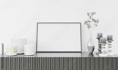 Wallpaper Mural Living room wall photo frame with flower vase, 3D style Torontodigital.ca