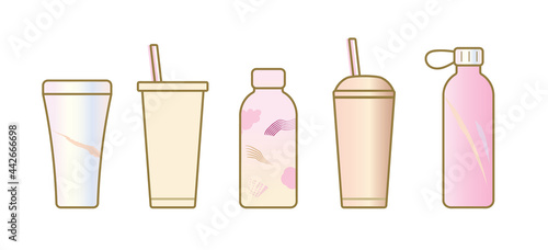 Set of zero-waste water Bottle and tumbler in illustration vector flat design