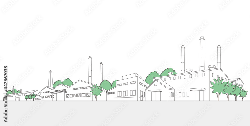 Obraz premium 工業都市のベクターイラスト. 線画イラスト.