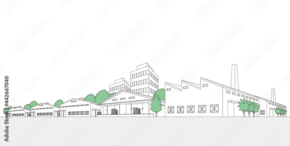 工業都市のベクターイラスト. 線画イラスト. 工業都市のベクターイラスト. 線画イラスト.