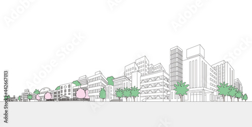 街並みのベクターイラスト.　線画イラスト.