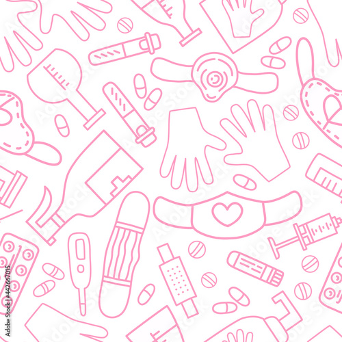 Covid-19 protect. Coronavirus Medicine vector seamless pattern