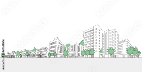 街並みのベクターイラスト.　線画イラスト.