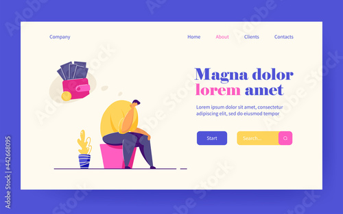 Depressed broke person having debts and money troubles. Bankrupt suffering from depression and financial problems. Vector illustration bankruptcy, crisis, loss concept
