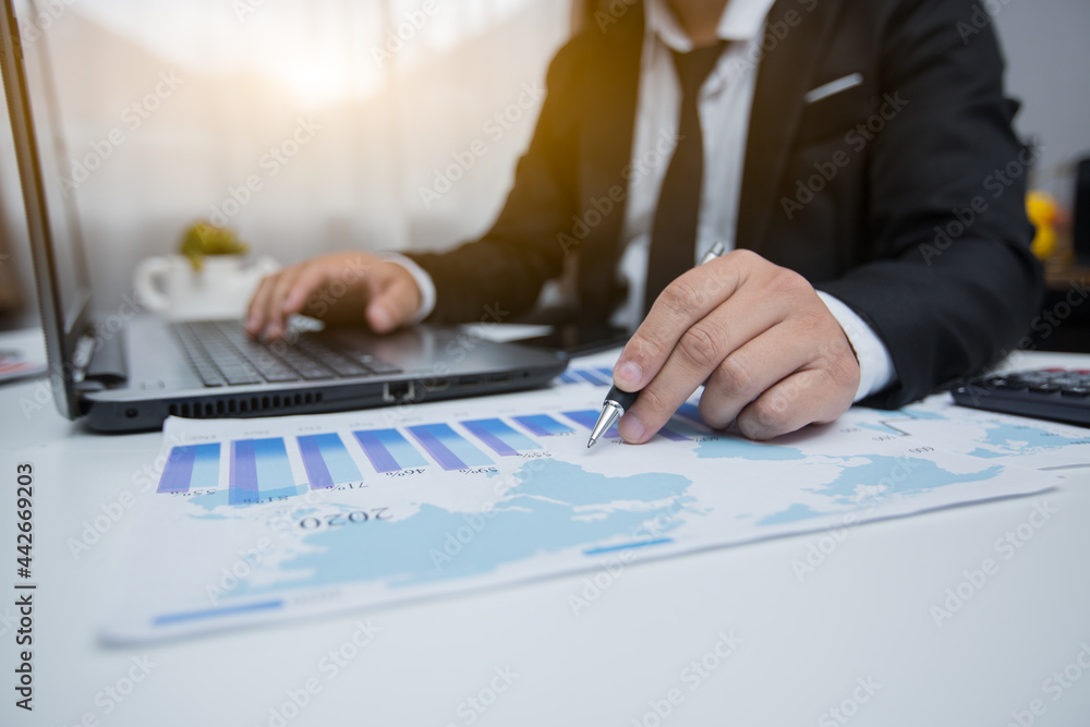 Business strategy investment concept office with icons business Business strategy investment concept office with icons business