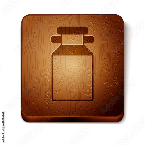 Brown Can container for milk icon isolated on white background. Wooden square button. Vector