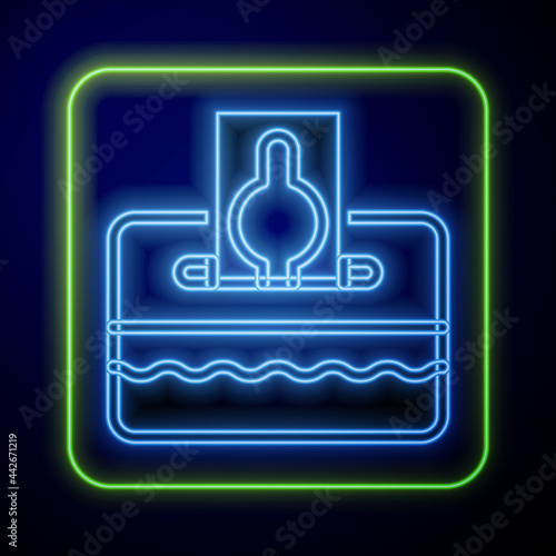 Glowing neon Donate or pay your zakat as muslim obligatory icon isolated on blue background. Muslim charity or alms in ramadan kareem before eid al-fir. Vector