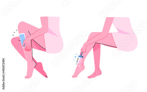 Leg hair removal. Leg hair care, skincare concept vector illustration.