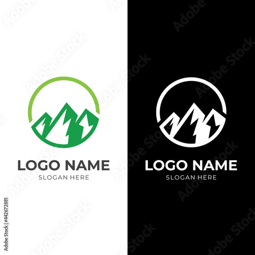 climb adventure logo template with flat green and white color style