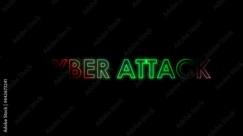 3D Text creates CYBER ATTACK with glow color random effect on black background. 3D Text creates CYBER ATTACK with glow color random effect on black background.