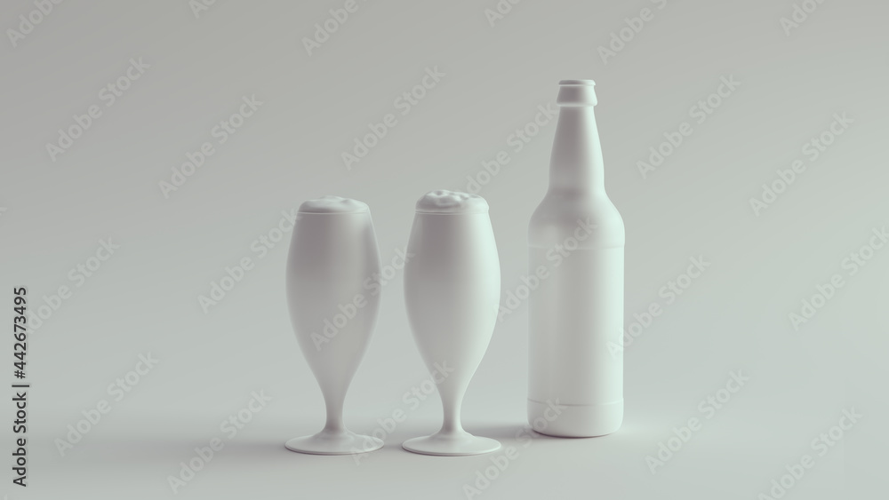White Beer Bottle with Glasses 3d illustration render White Beer Bottle with Glasses 3d illustration render