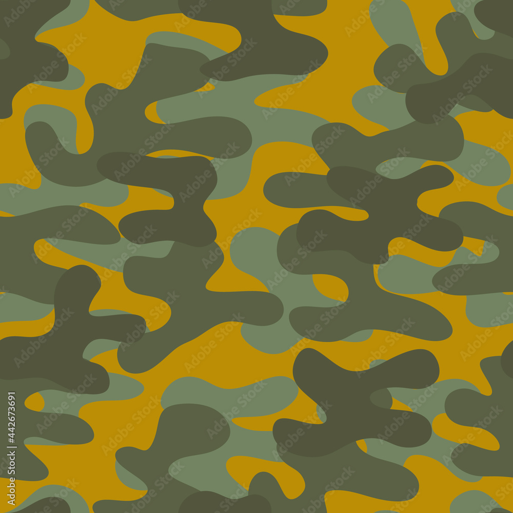 Seamless gray camouflage pattern on a yellow background. Vector graphics. Seamless gray camouflage pattern on a yellow background. Vector graphics.