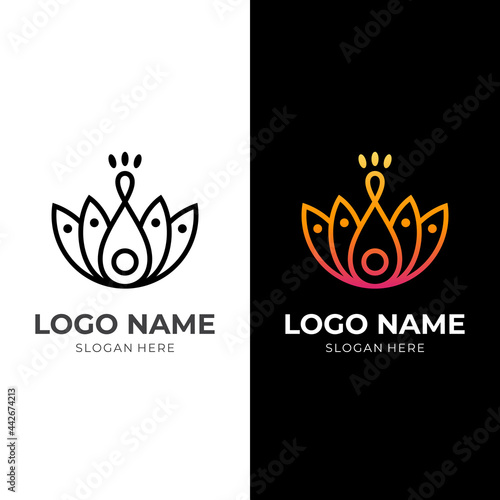 peacock logo template with flat black and orange color style