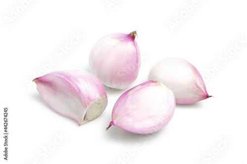 red onion and shallot cloves isolated on white background