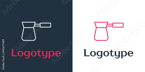 Logotype line Coffee turk icon isolated on white background. Logo design template element. Vector