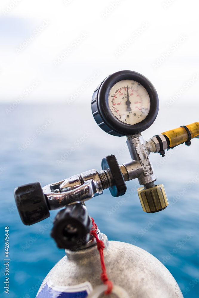 Scuba Diving Tanks Compressor on a Gas Tank Diving Equipment on a dive