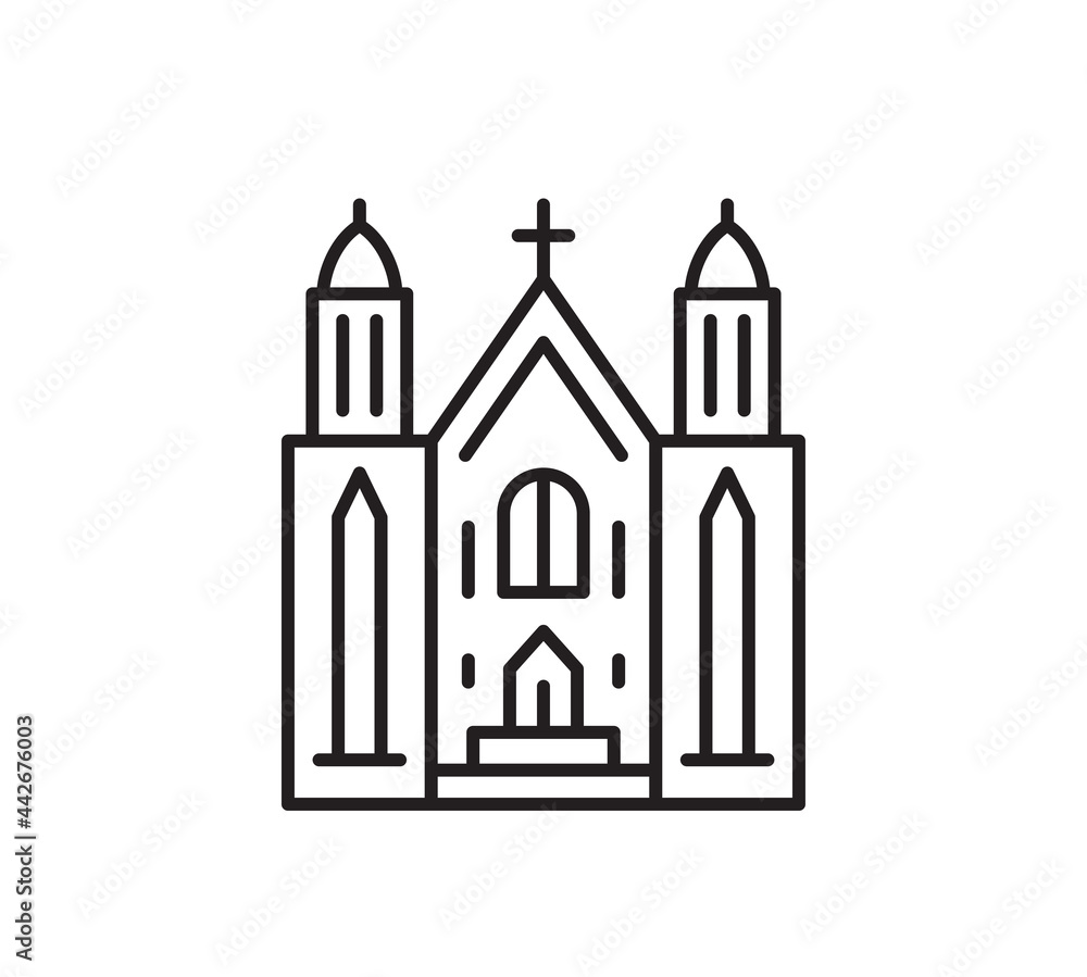 Church building line icon. Thin outline architecture symbol. Simple vector sign.