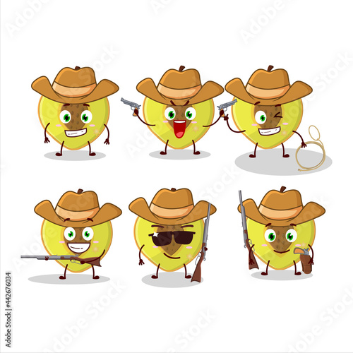 Cool cowboy slice of peach cartoon character with a cute hat
