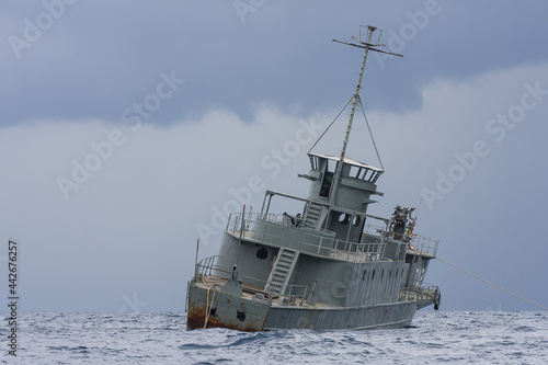 HTMS Sattakut Ship before being sunk to become a dive wreck site on Koh Tao, Thailand June 18th 2011