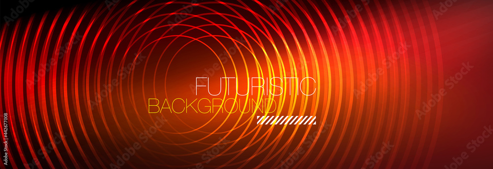 Dark abstract background with glowing neon circles. Trendy layout template for business or technology presentation, internet poster or web brochure cover, wallpaper Dark abstract background with glowing neon circles. Trendy layout template for business or technology presentation, internet poster or web brochure cover, wallpaper