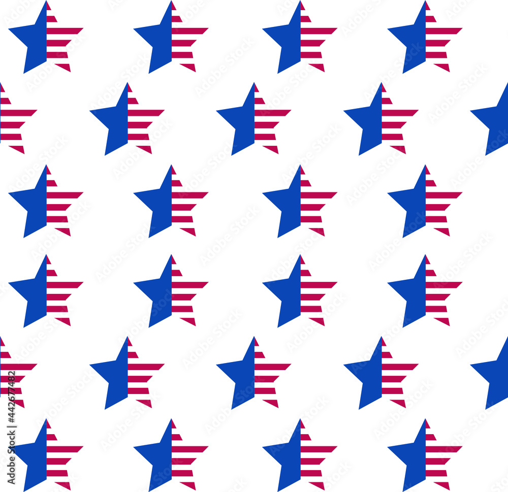 Fototapeta premium This is a patriotic seamless pattern for the 4th July. Happy independence textures. This is a holiday geometric print with stars, stripes.