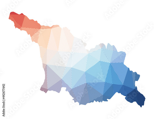 Map of Georgia. Low poly illustration of the country. Geometric design with stripes. Vector illustration.