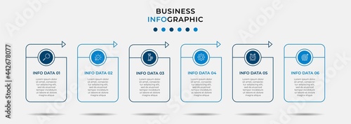 Minimal Business Infographics template. Timeline with 6 steps, options and marketing icons .Vector linear infographic with two circle conected elements. Can be use for presentation. Eps10 vector