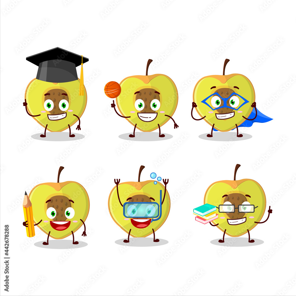 School student of slice of peach cartoon character with various expressions