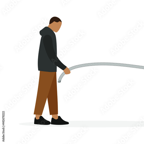 Male character holding a rope in his hand on a white background