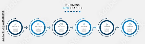 Minimal Business Infographics template. Timeline with 6 steps, options and marketing icons .Vector linear infographic with two circle conected elements. Can be use for presentation. Eps10 vector