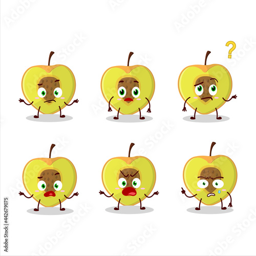 Cartoon character of slice of peach with what expression