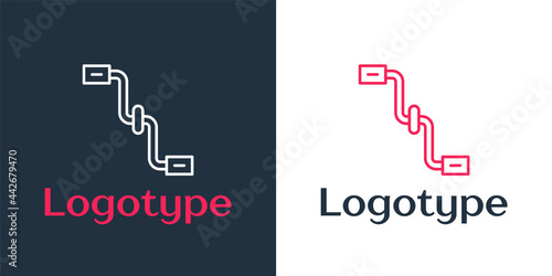 Logotype line Bicycle pedals icon isolated on white background. Logo design template element. Vector