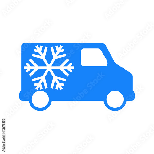 Logo con silueta de camión refrigerador con copo de nieve en color azul