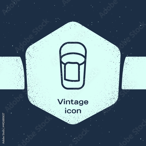 Grunge line Bucket with rag icon isolated on blue background. Cleaning service concept. Monochrome vintage drawing. Vector