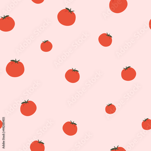 Seamless pattern of colorful tomatoes on a light background in a modern style. Vector illustration