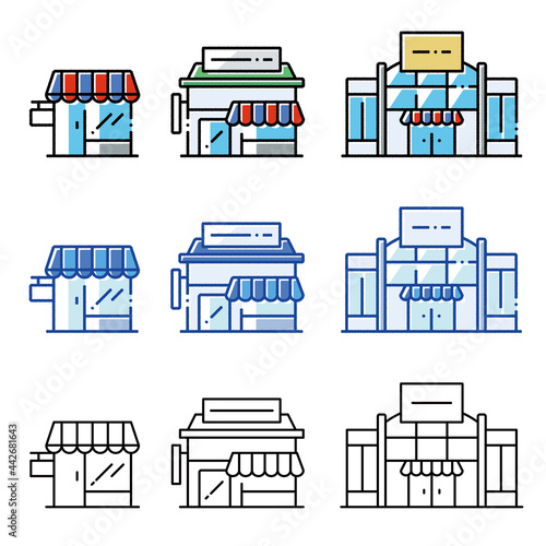 小規模・中規模・大規模店舗のイラスト セット