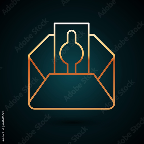 Gold line Donate or pay your zakat as muslim obligatory icon isolated on dark blue background. Muslim charity or alms in ramadan kareem before eid al-fir. Vector