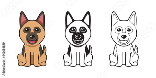 Vector cartoon set of german shepherd dog for design.